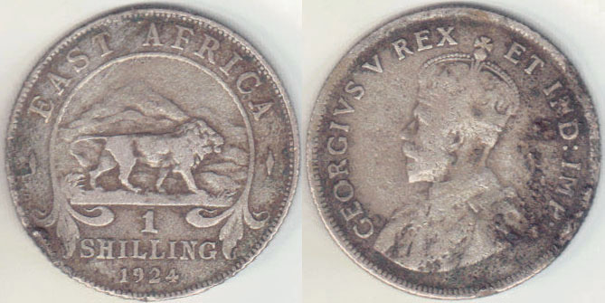 1924 East Africa silver Shilling A005650